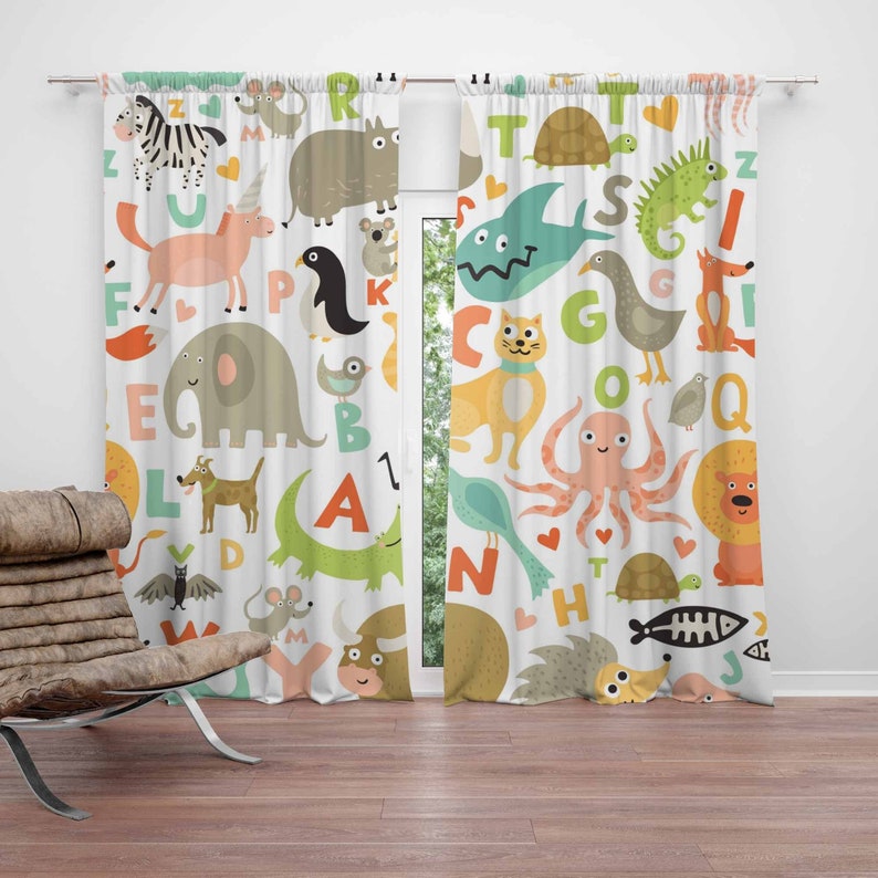 Baby Nursery Blackout Curtains - ABC Alphabet pépinière rideau Animal enfants