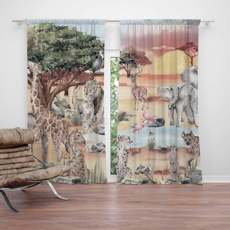 Baby Nursery Blackout Curtains - Rideau animaux Safari pour chambre d'enfants,