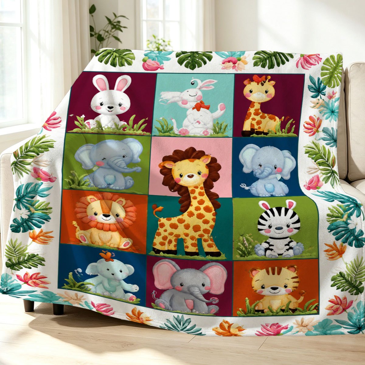 Baby Nursery Jungle Theme - Couverture en peluche à imprimé animalier
