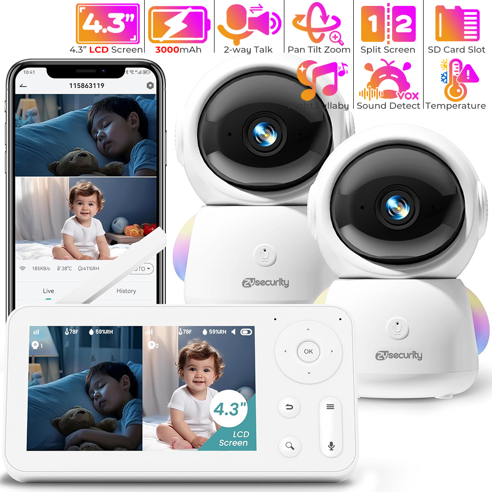 Baby Nursery Music - Babyphone 2K avec 2 caméras et