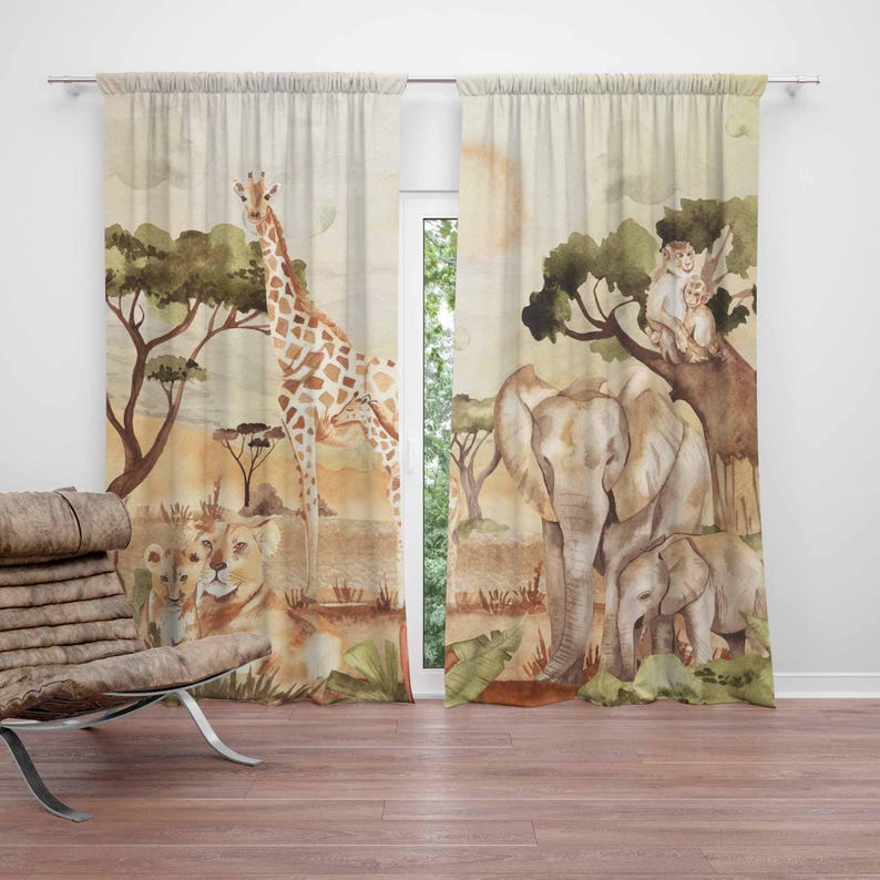 Baby Nursery Blackout Curtains - Rideaux maman et bébé animaux Safari