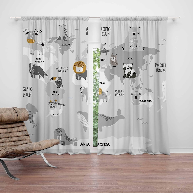 Baby Nursery Blackout Curtains - Rideaux de chambre d'enfant avec carte