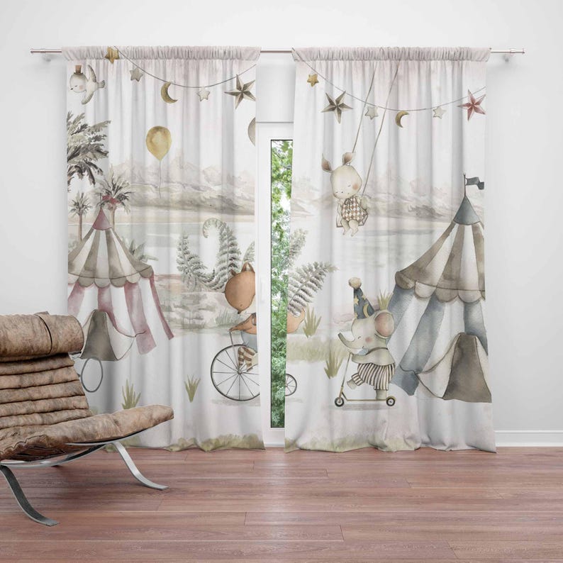 Baby Nursery Blackout Curtains - Rideaux animaux de cirque, pour chambre
