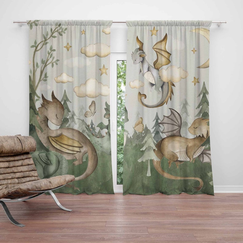 Baby Nursery Blackout Curtains - Rideaux de chambre d'enfant petit Dragon,
