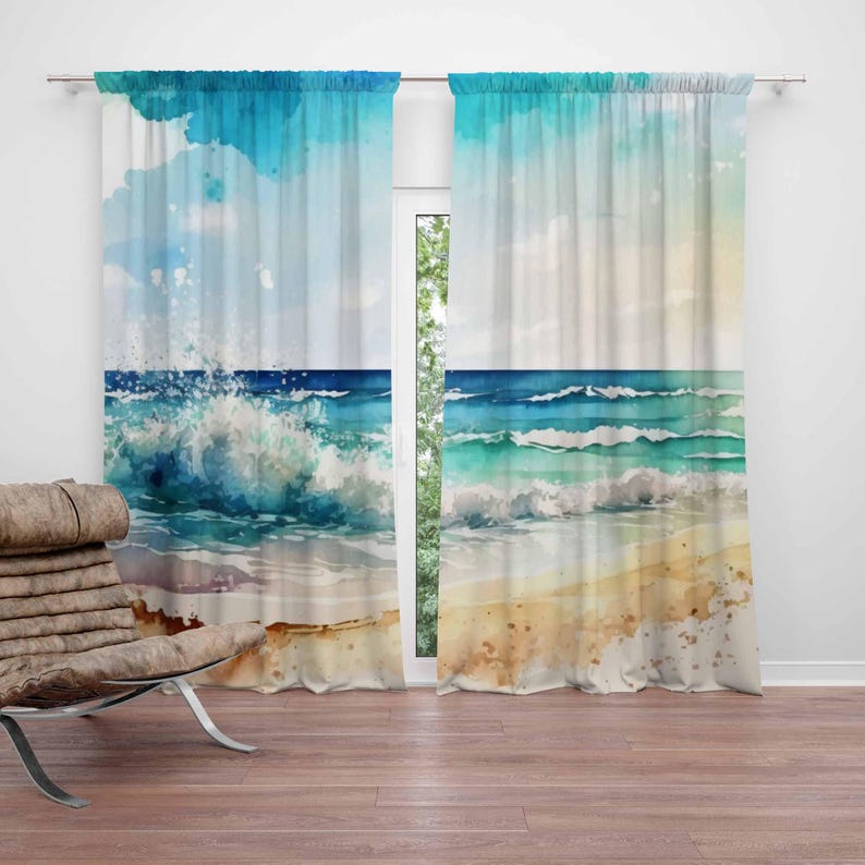 Baby Nursery Blackout Curtains - Rideaux ondulés de mer océan Nature