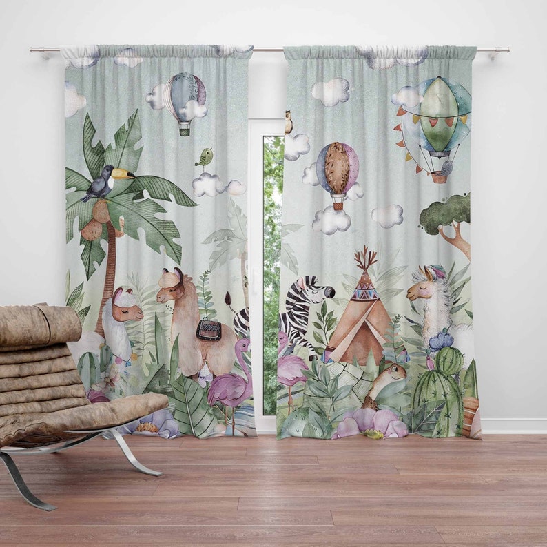 Baby Nursery Blackout Curtains - Rideau de fête d'animaux Safari, pour