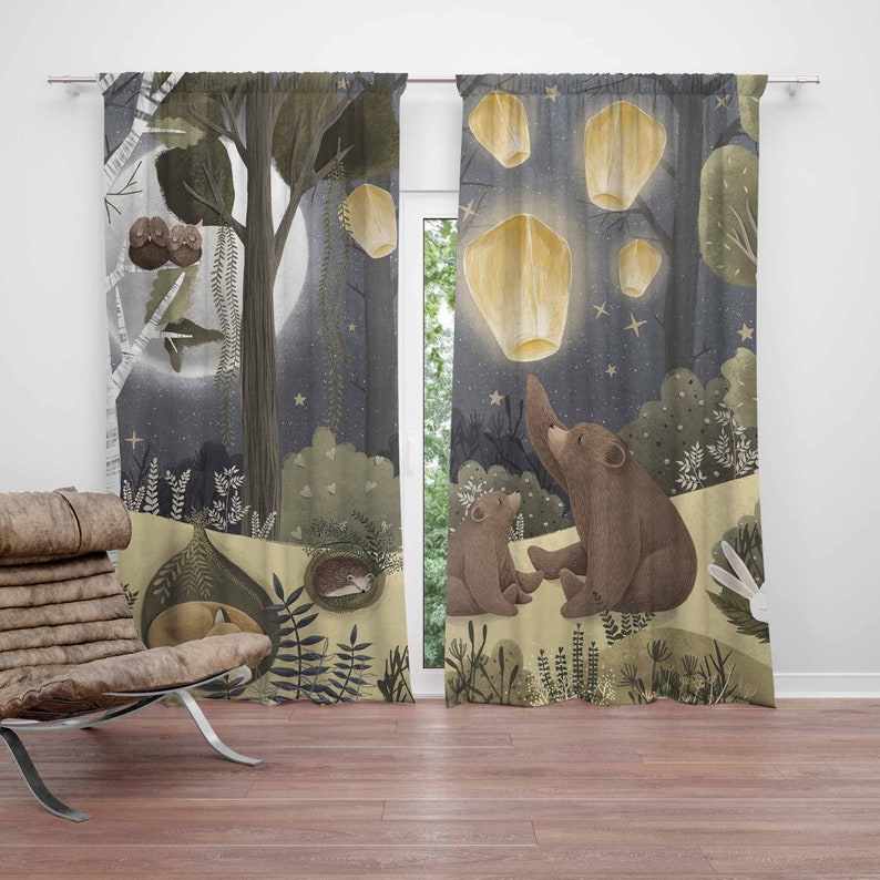 Baby Nursery Blackout Curtains - Rideaux de pépinière en bois, ours