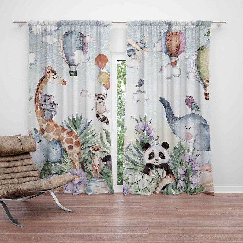 Baby Nursery Blackout Curtains - Safari Animal fête pépinière rideau enfants
