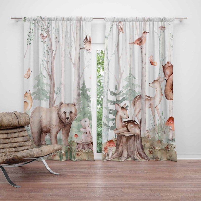 Baby Nursery Blackout Curtains - Rideaux animaux de la forêt pour