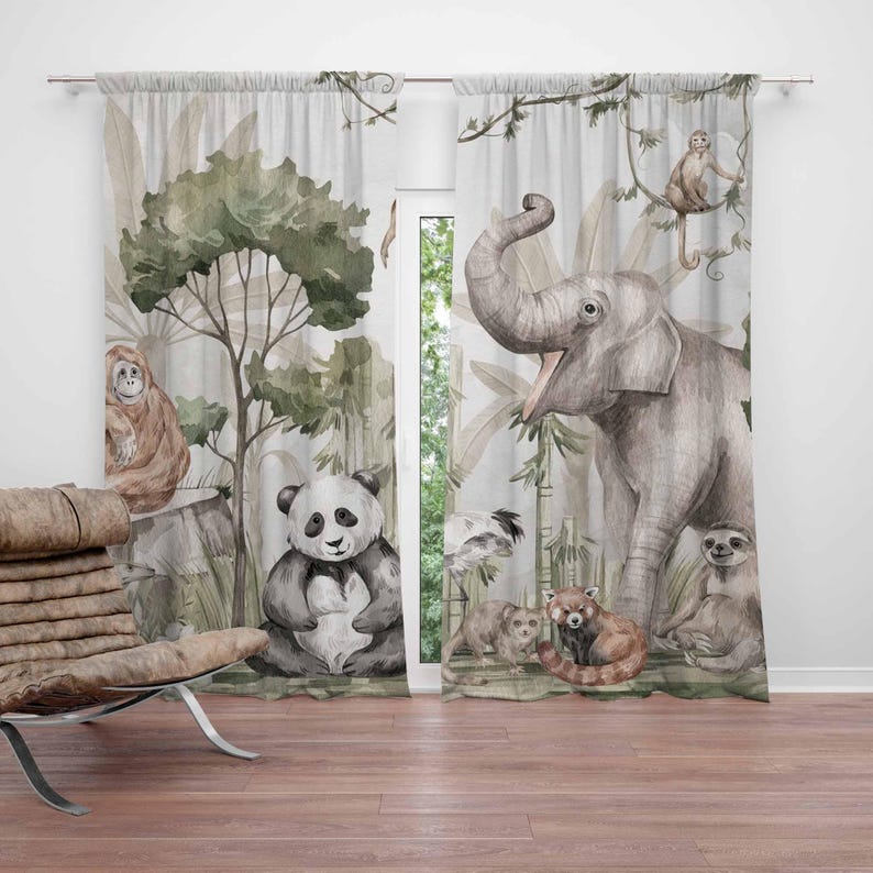 Baby Nursery Blackout Curtains - Rideaux animaux Safari, pour chambre d'enfants,