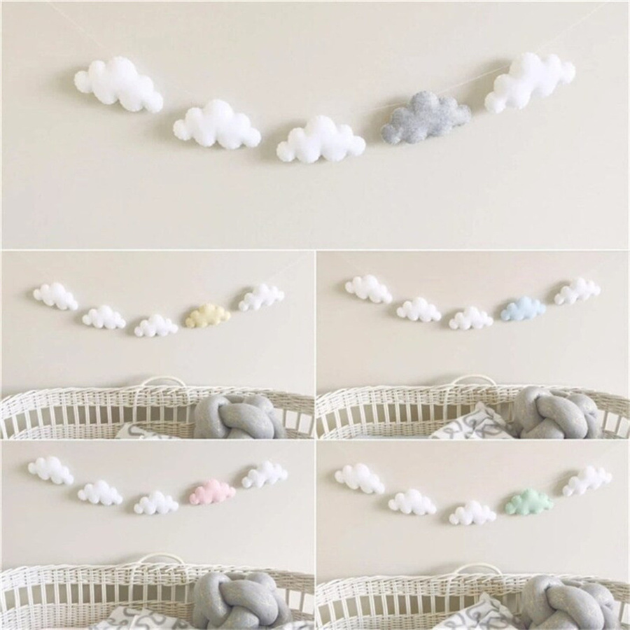 Baby Nursery Hanging Decor - Guirlandes de nuages en feutre nordique,
